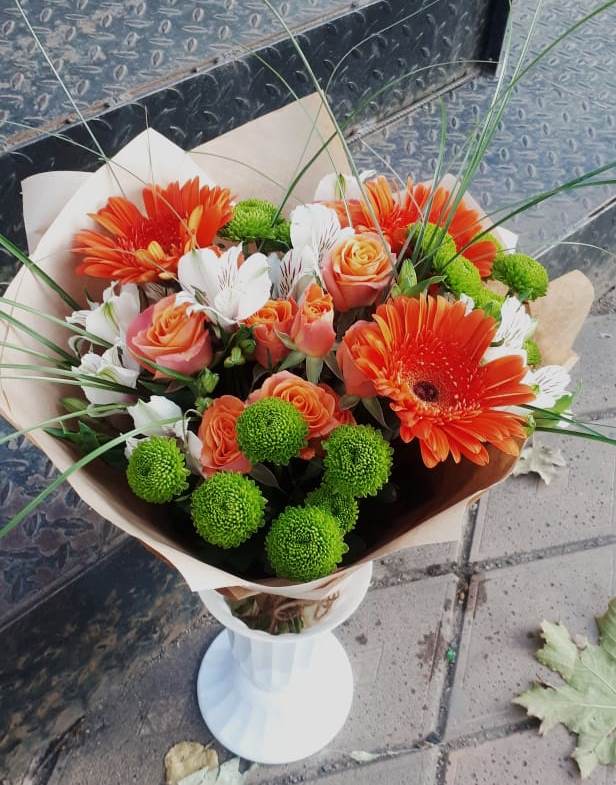 Букет цветов из: Герберы, Хризантемы, Альстромерии и Розы в Балахоновском