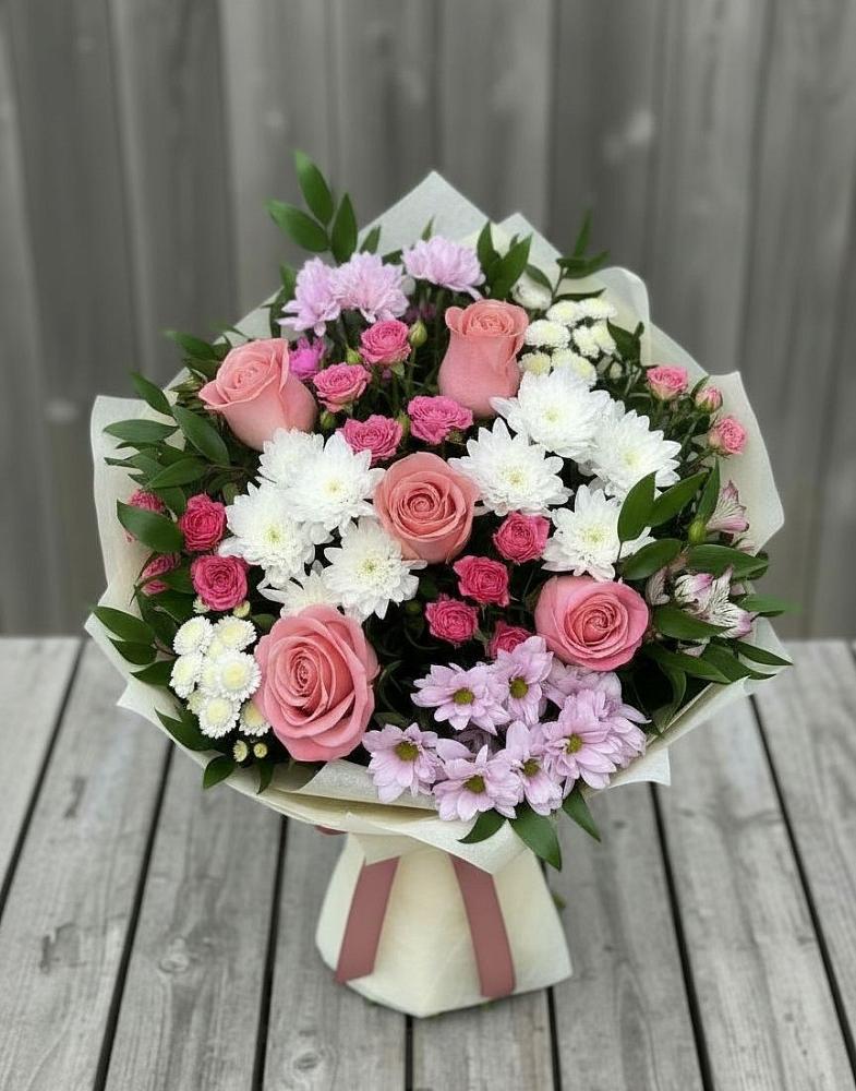 Букет цветов из: Альстромерии, Гвоздики, Розы и Хризантемы в Балахоновском