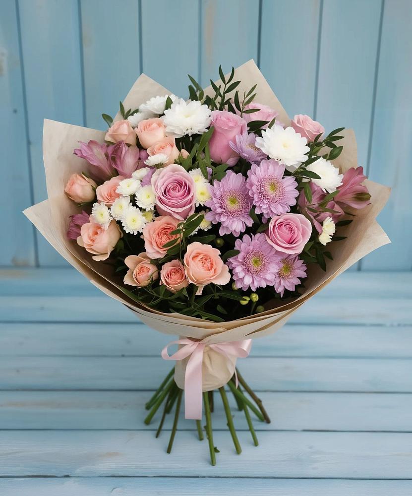 Букет цветов из: Хризантемы, Розы и Альстромерии в Балахоновском
