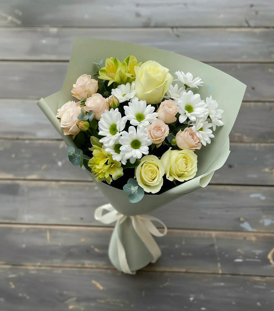 Букет цветов из: Альстромерии, Розы и Хризантемы в Балахоновском
