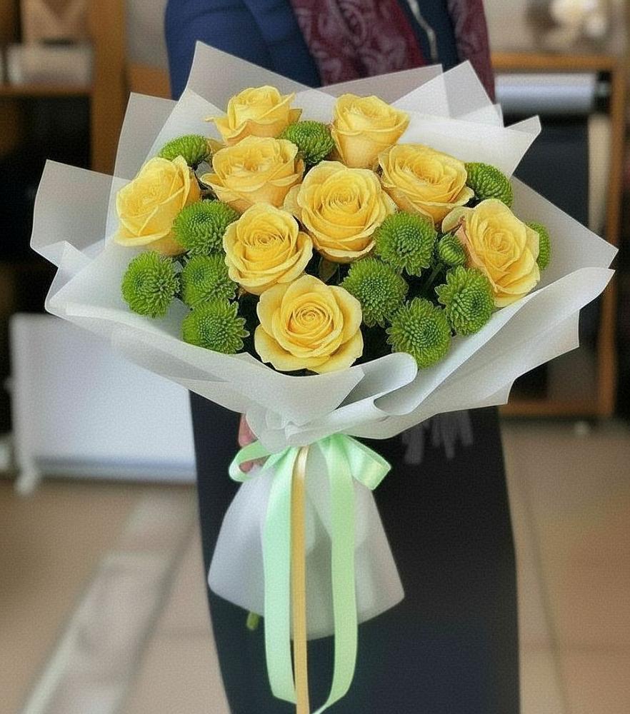Букет цветов из: Хризантемы и Розы в Балахоновском