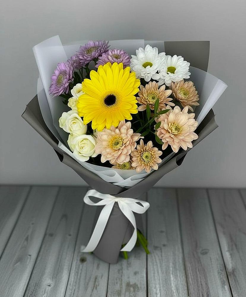 Букет цветов из: Розы, Герберы и Хризантемы в Балахоновском