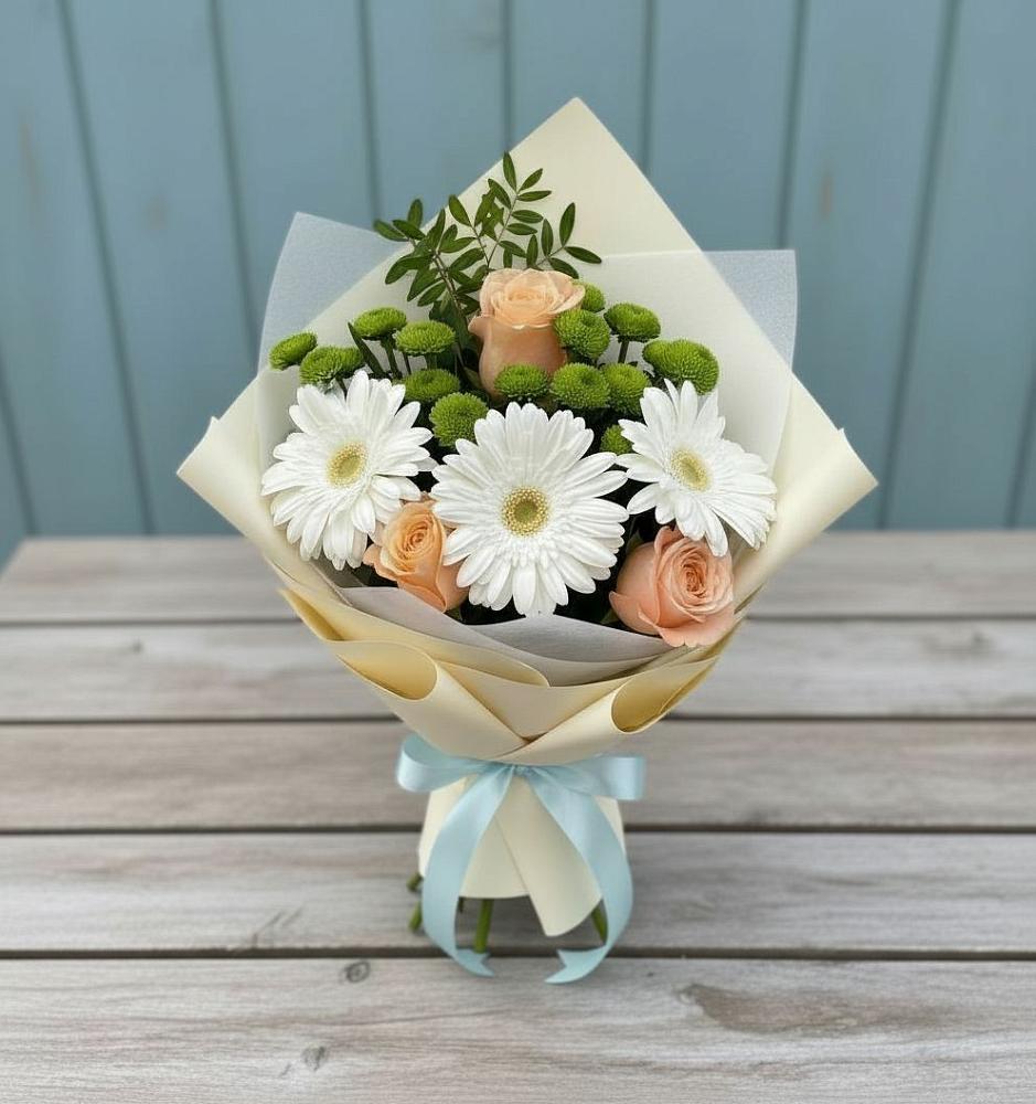 Букет цветов из: Герберы, Розы и Хризантемы в Балахоновском