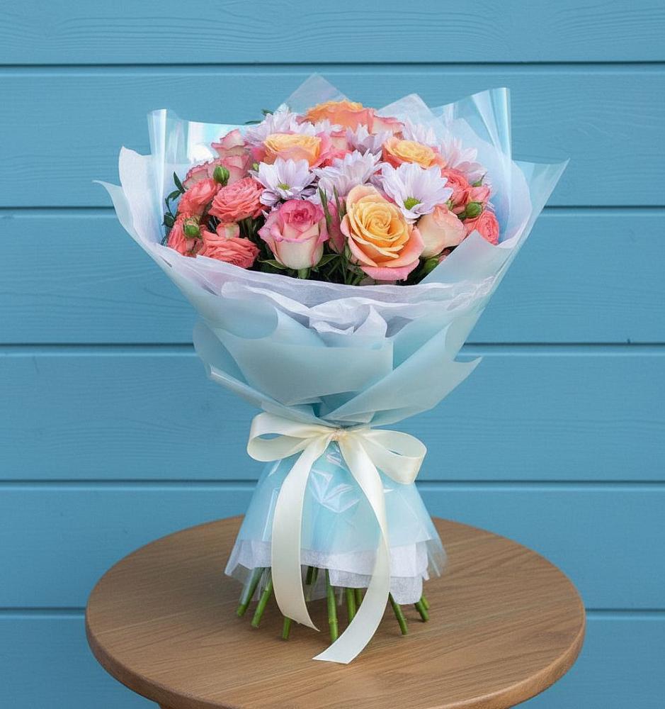 Букет цветов из: Хризантемы и Розы в Балахоновском