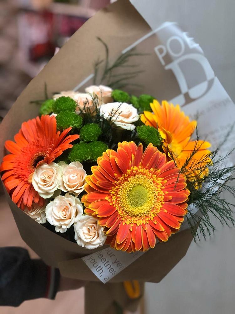 Букет цветов из: Герберы, Хризантемы и Розы в Балахоновском